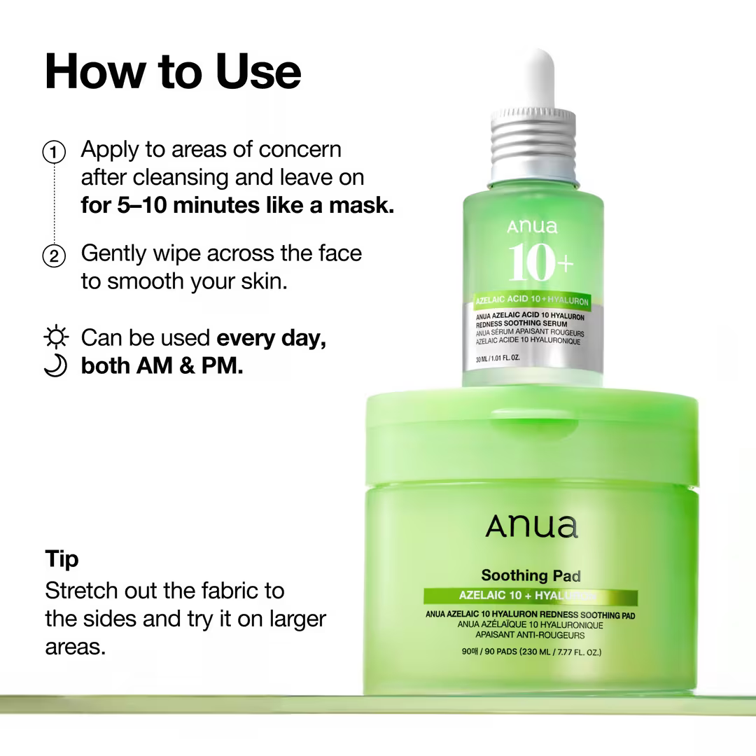 Anua Azelaic Acid 10 Hyaluron Redness Soothing Pad - Olive Kollection