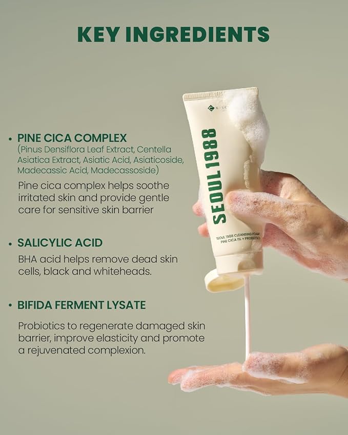 KSECRET Seoul 1988 Cleansing Foam: Pine Cica 1% + Probiotics - Olive Kollection