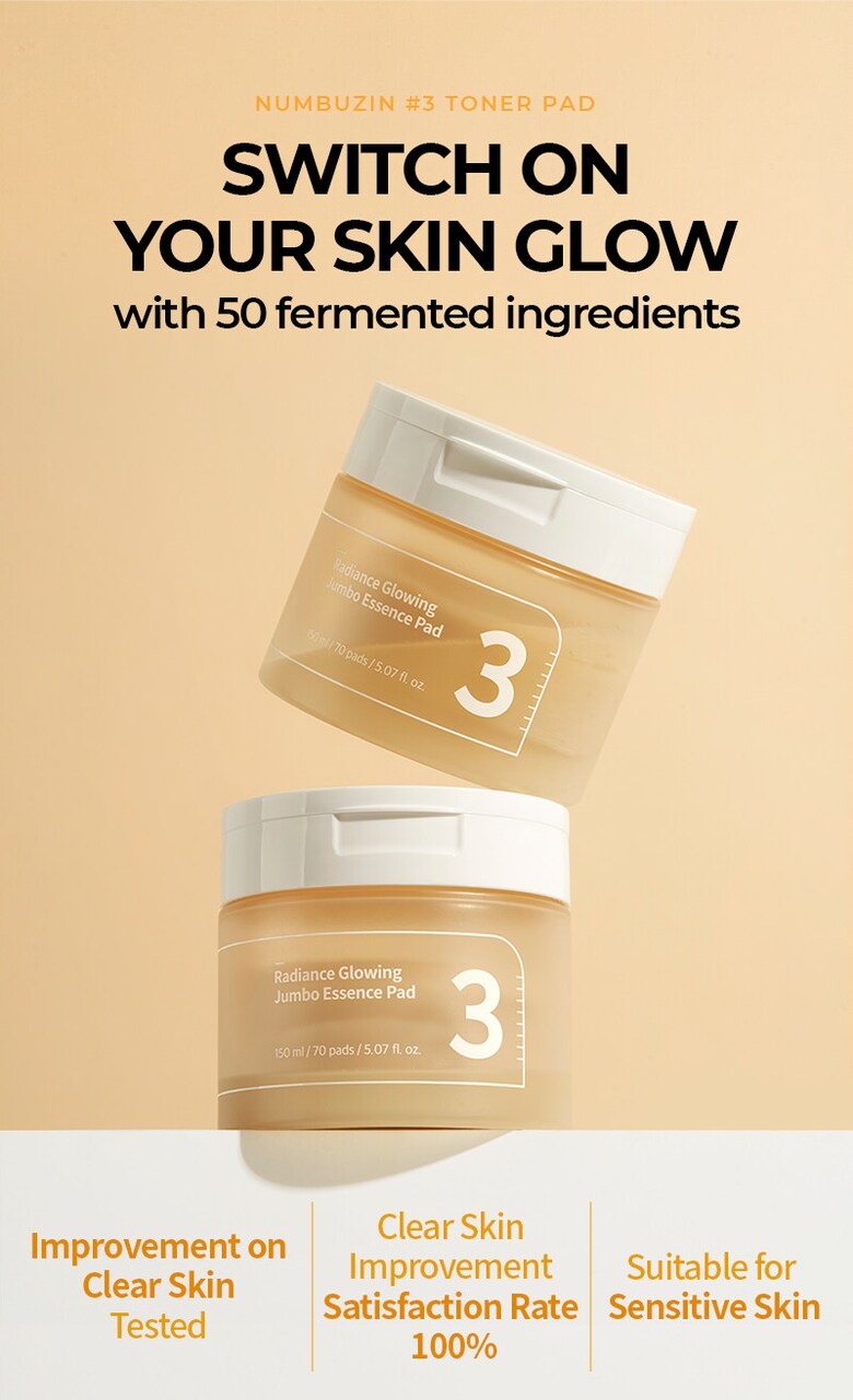 Numbuzin No.3 Radiance Glowing Jumbo Essence Pad (150ml/70 pads) - Olive Kollection