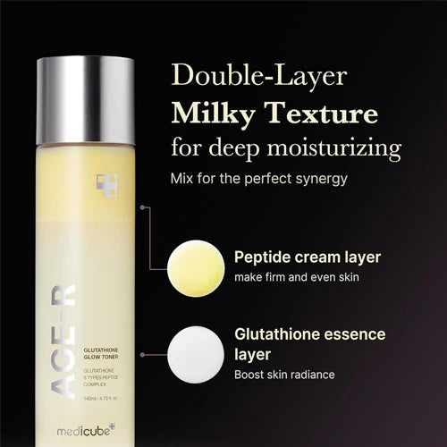 medicube glutathione glow toner ingredients AGE-R AGE-R Glutathione Glow Toner is formulated with a high content of 99.2% pure glutathione, offering to brighten dull skin and a 24-hour glow. Price:360gh (Excerpt from AGE MediCube Age-R Glutathione Glow Toner