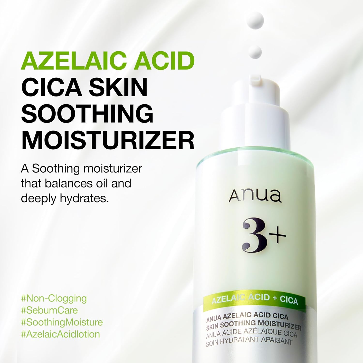Anua Azelaic Acid 3% Cica Moisturizer – calm redness inflamed acne sebum control refine texture -26.5% redness -27.8% skin temperature clinical