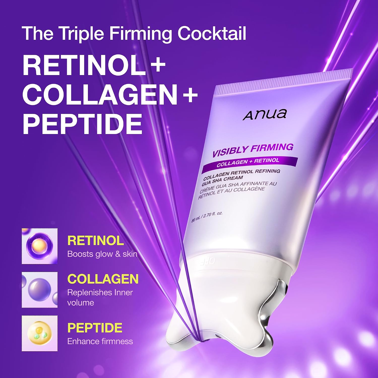 Anua Gua Sha Cream W-shaped roller – twist ON/OFF built-in applicator cooling jawline neck décolleté Korean anti-aging