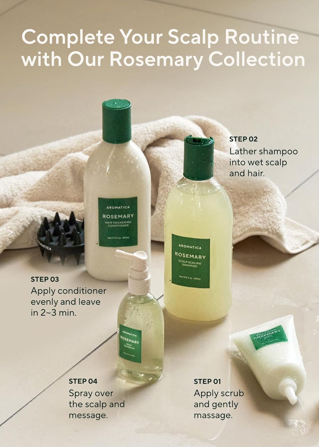 Aromatica Rosemary Root Enhancer Salicylic Acid Caffeine – BHA scalp exfoliate greasiness clear buildup follicle stimulate microcirculation