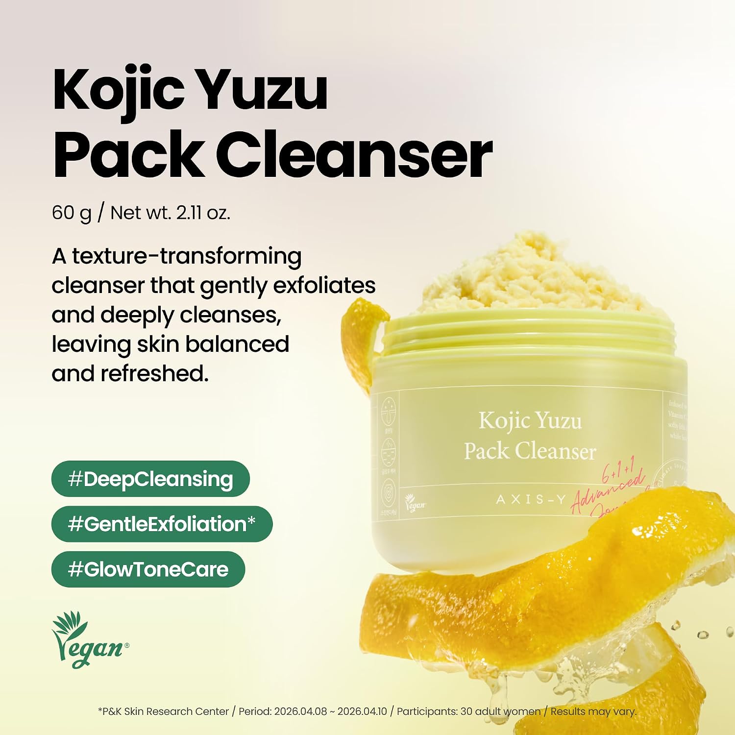 Axis-Y Kojic Yuzu Cleanser triple texture – soufflé pack to gommage to foam three transformations Korean brightening