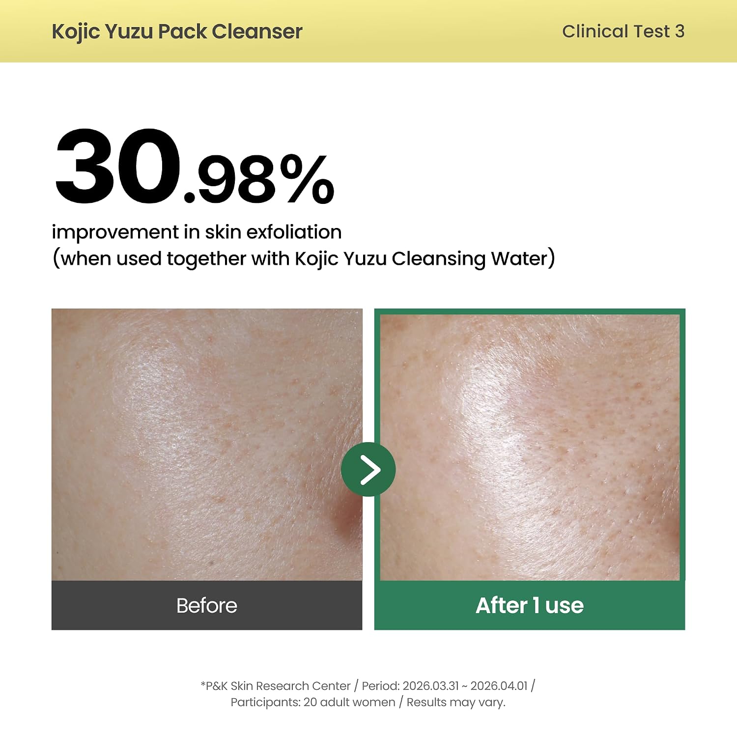 Axis-Y Kojic Yuzu Cleanser on skin – brightening pack mask wash-off gentle exfoliation Yuzu citrus scent Korean vegan