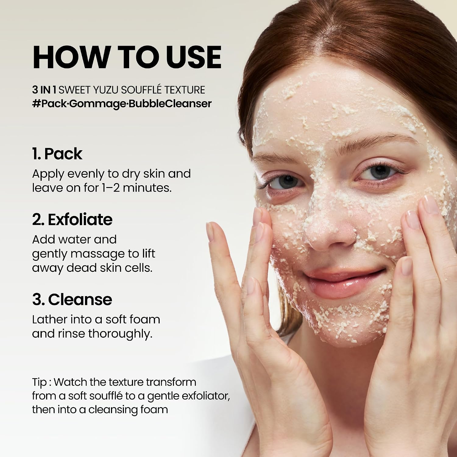 Axis-Y Kojic Yuzu Cleanser how to use – pack 1-3 min add water gommage peel foam rinse daily or mask Korean