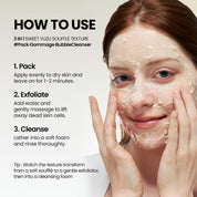 Axis-Y Kojic Yuzu Cleanser how to use – pack 1-3 min add water gommage peel foam rinse daily or mask Korean