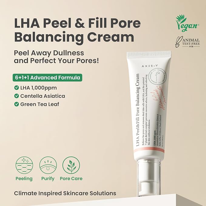 Axis-Y LHA Pore Balancing Cream key actives – LHA Capryloyl Salicylic Acid ACZERO sebum control Jericho Rose Cactus Baobab Centella Green Tea