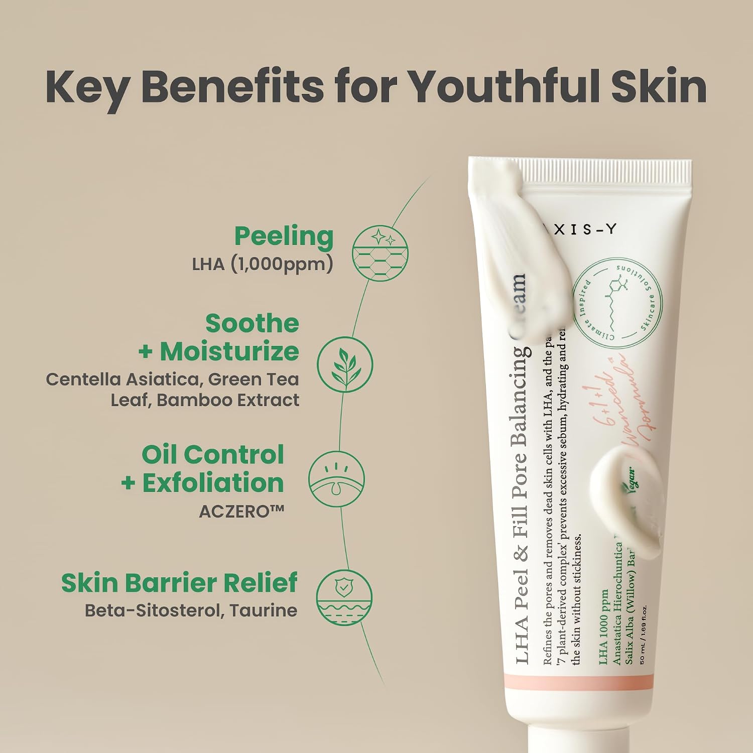 Axis-Y LHA Peel & Fill Pore Cream how to use – apply after routine final step or before moisturizer AM PM pore balancing daily use