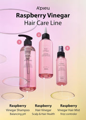 A'PIEU Raspberry Vinegar Shampoo how to use – wet hair lather rinse repeat 500ml generous size Korean vinegar shampoo daily use