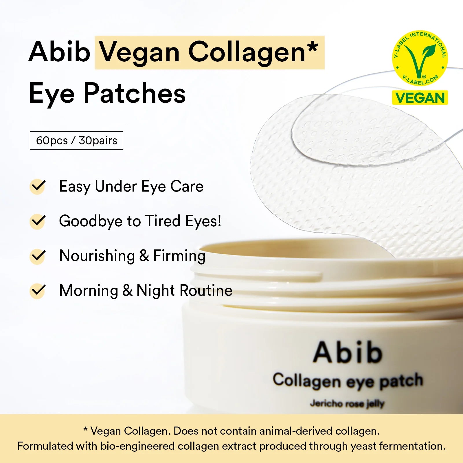 Abib Collagen Eye Patch vegan collagen Palmitoyl Tripeptide-5 – plant-derived plump fine lines signal collagen production short-term long-term firm