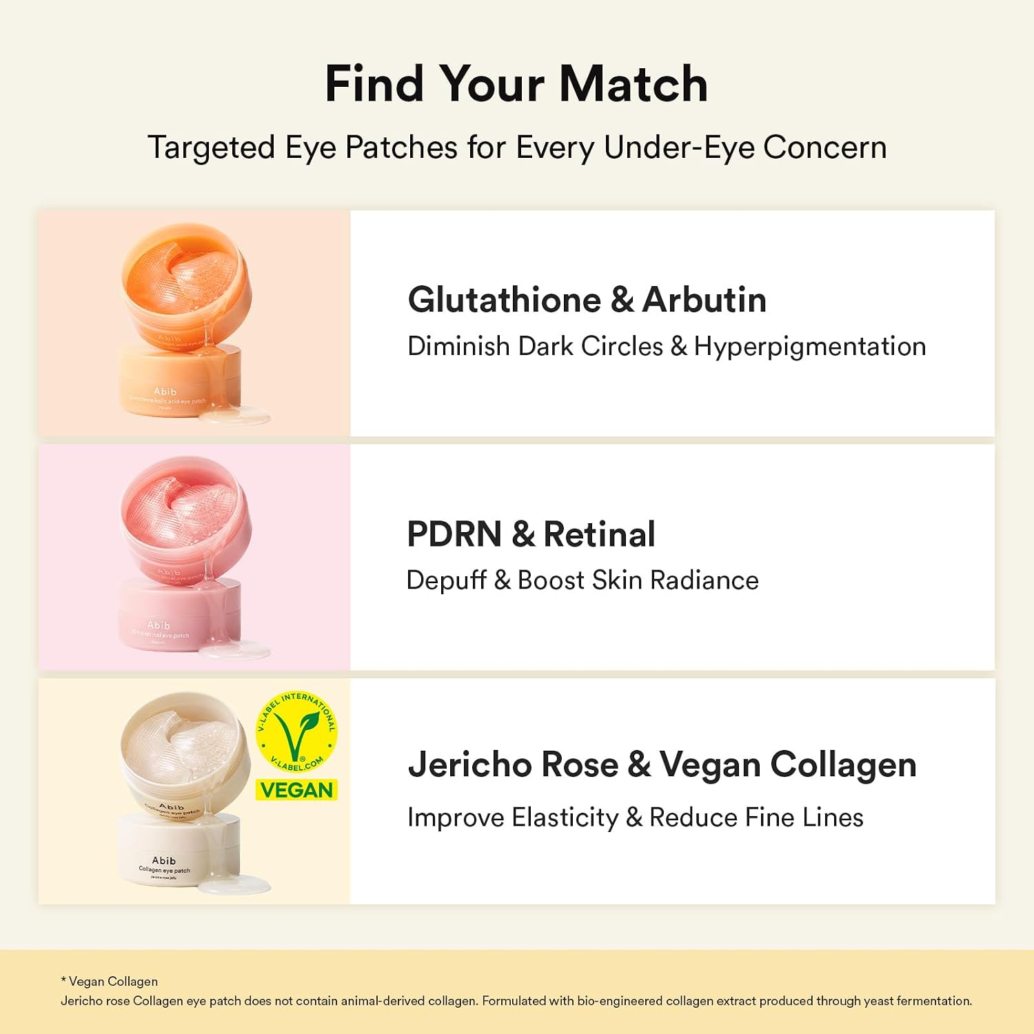 Abib Glutathione Eye Patches pair with – Abib Collagen Eye Patch wrinkle care sister product choose by concern brightening vs firming Abib