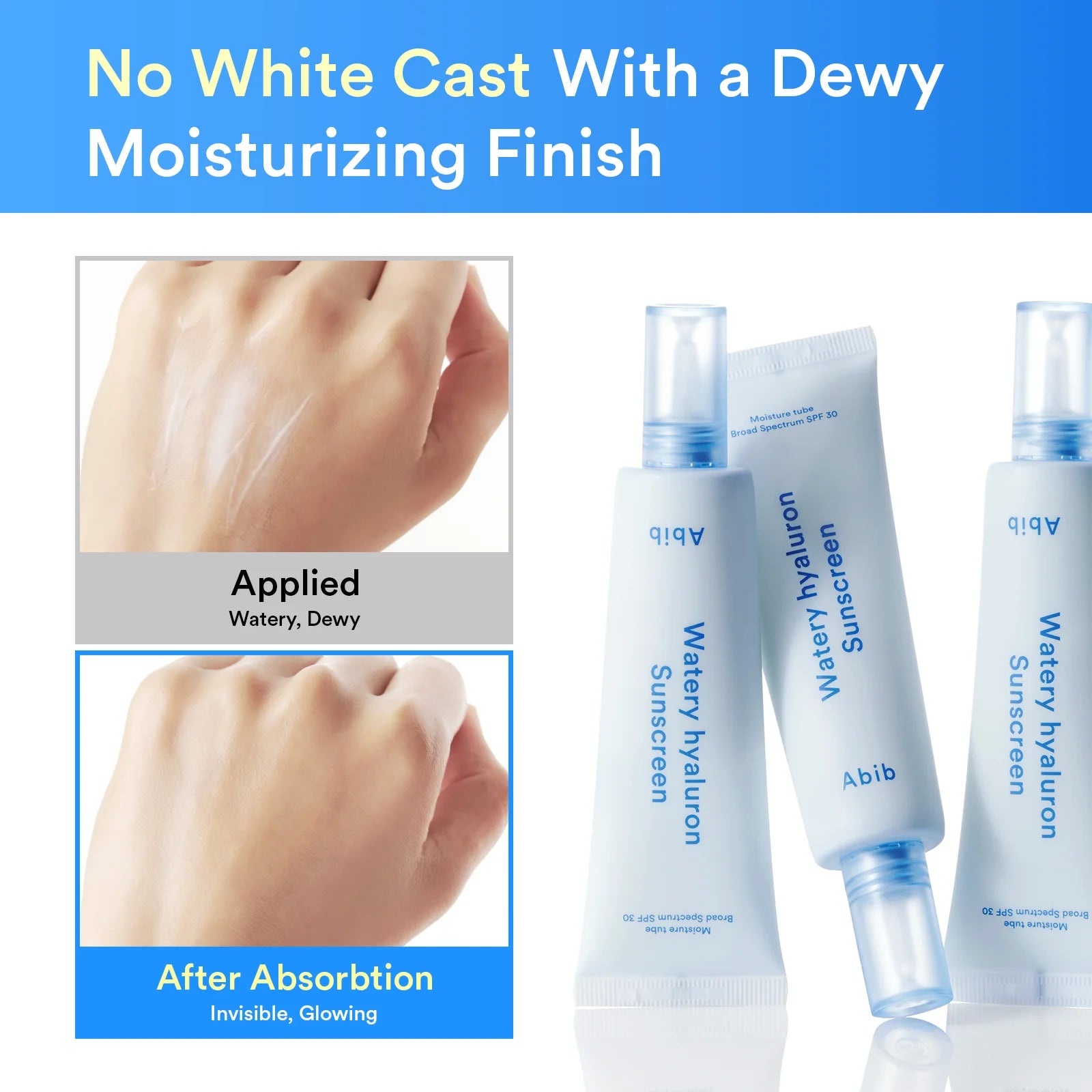 Abib Watery Sunscreen 50ml tube – Korean SPF 30 dewy sunscreen bigger size daily use Abib collection
