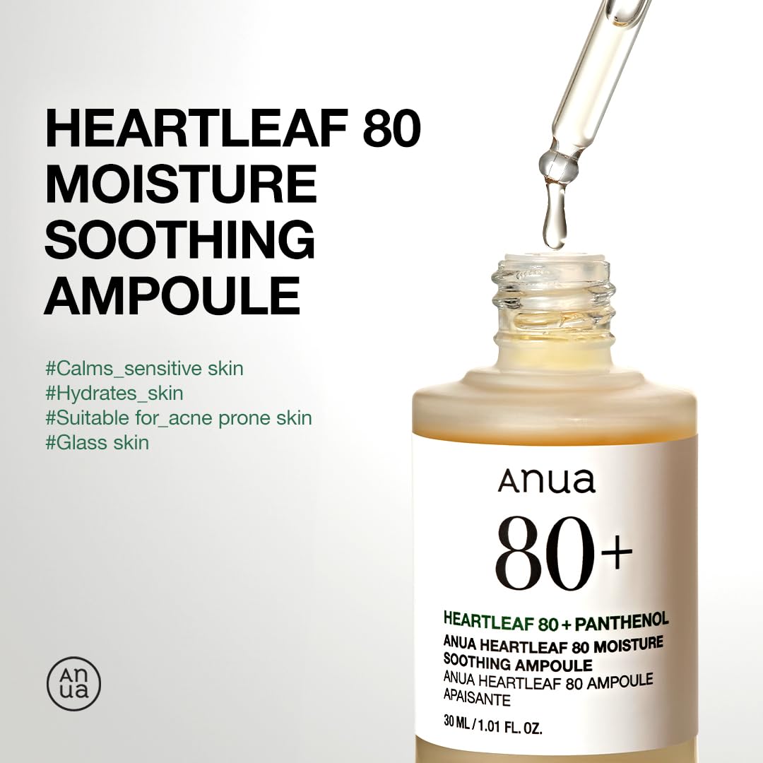 Anua Heartleaf 80 Soothing Ampoule key ingredients – 80% heartleaf extract hyaluronic acid panthenol