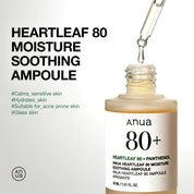 Anua Heartleaf 80 Soothing Ampoule key ingredients – 80% heartleaf extract hyaluronic acid panthenol
