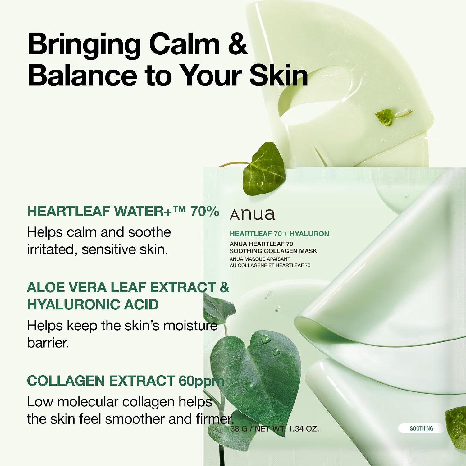 Anua Heartleaf 70 Collagen Mask turns transparent as it absorbs