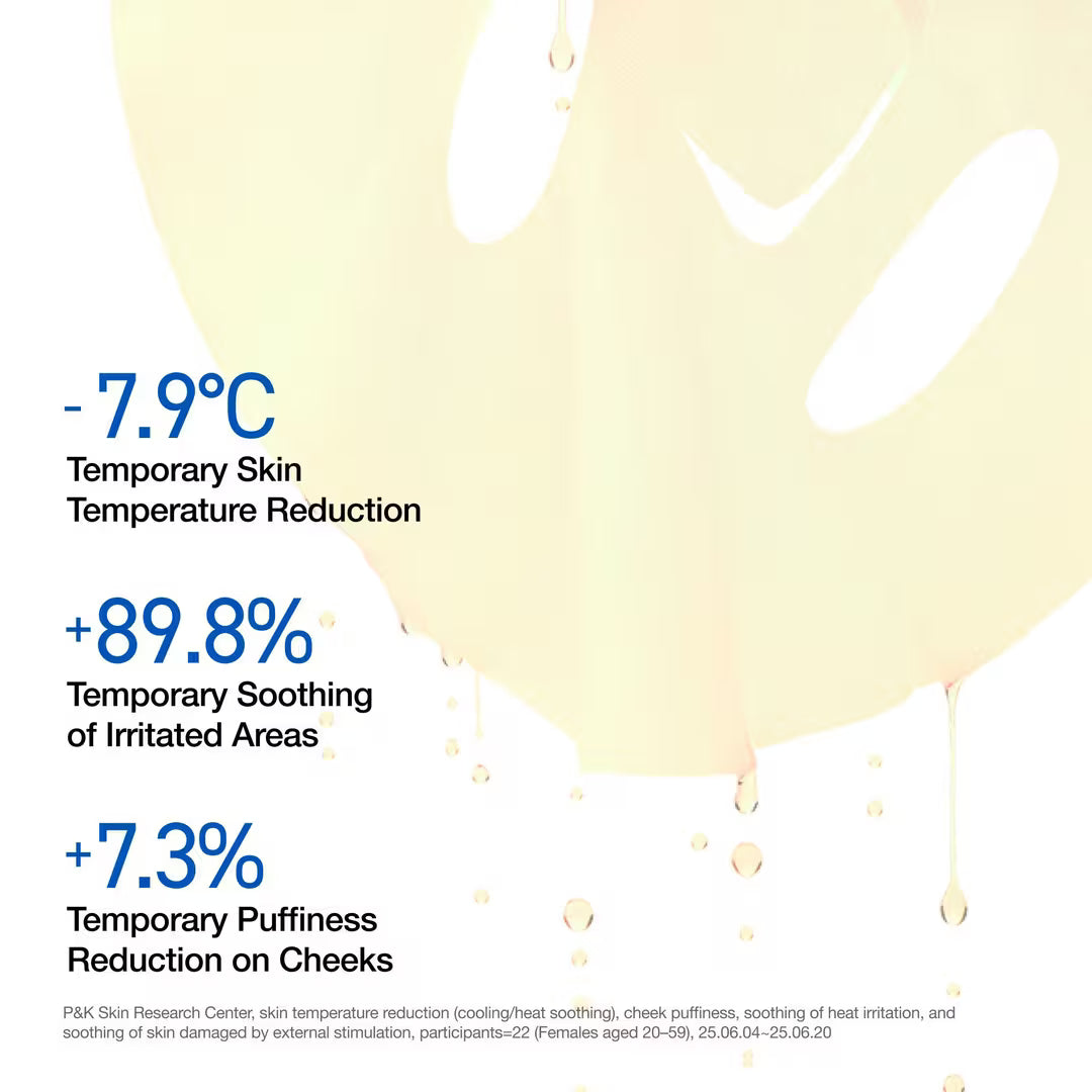 Cooling slim sheet mask applied to face for puffiness and hydration