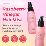A'PIEU Raspberry Vinegar Hair Mist spray – 10-15cm distance dry towel-dried hair scalp no rinse frizz static control shine K-beauty