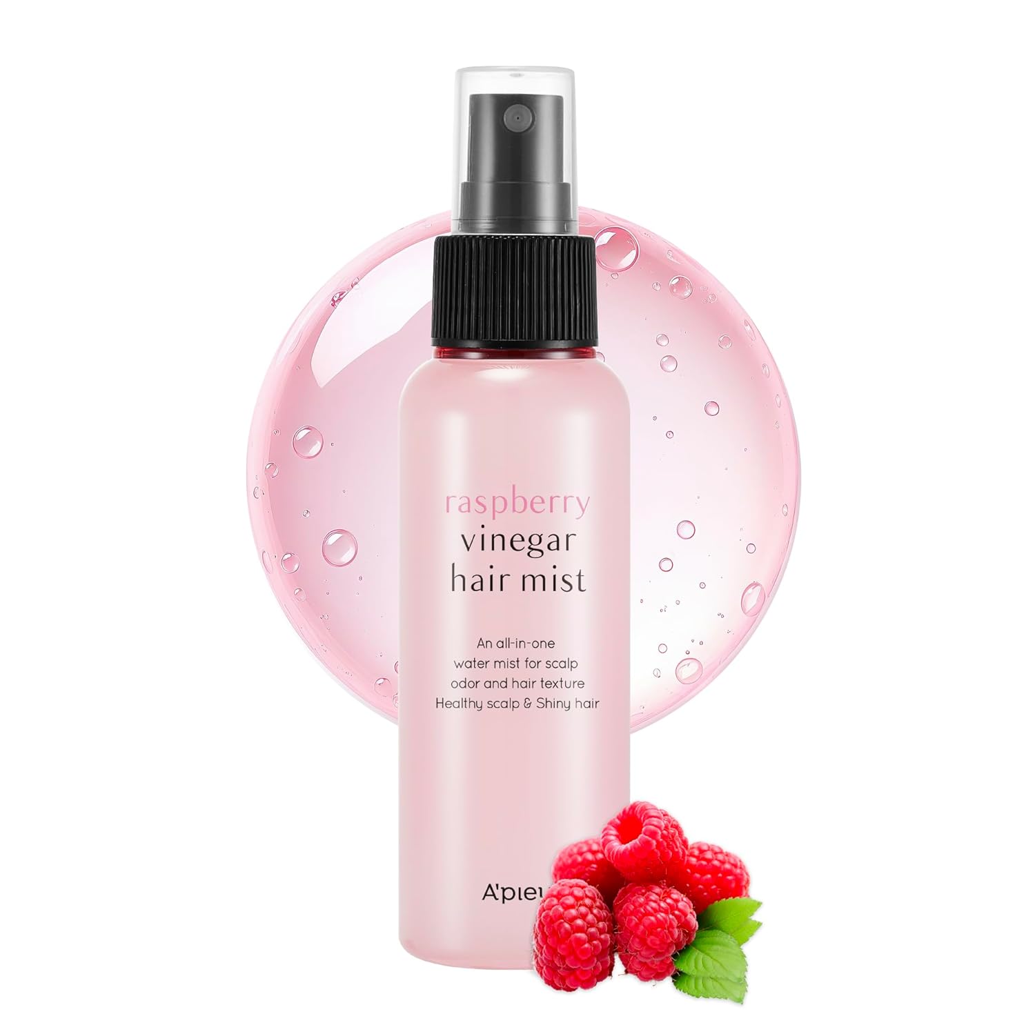 A'PIEU Raspberry Vinegar Hair Mist 105ml – Korean pH balancing hair mist vinegar 10,000ppm phytokeratin frizz control has fragrance vegan