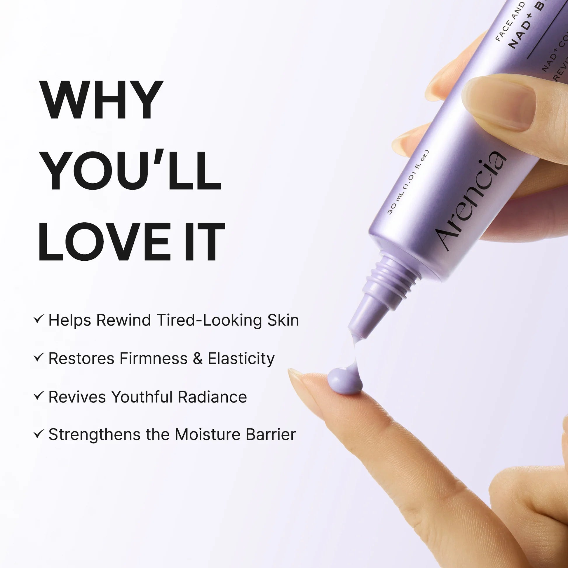 Arencia NAD+ Booster Shot peptide complex – Acetyl Hexapeptide-8 Tripeptide-1 firmness elasticity fine lines skin density