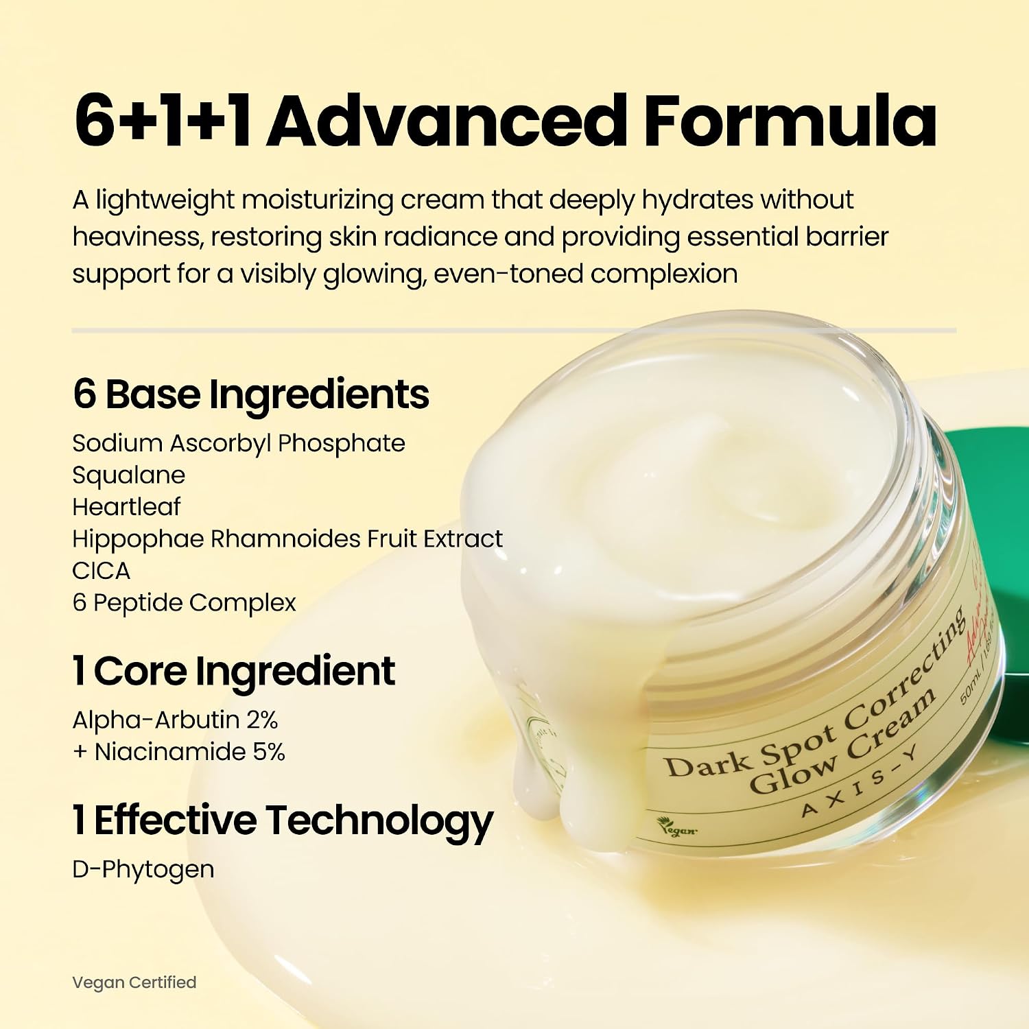 Axis-Y Glow Cream D-Phytogen patented – 7 bean complex Mung Bean Soybean Lentil Carob Kudzu Broccoli ultrasound ferment brightening moisture
