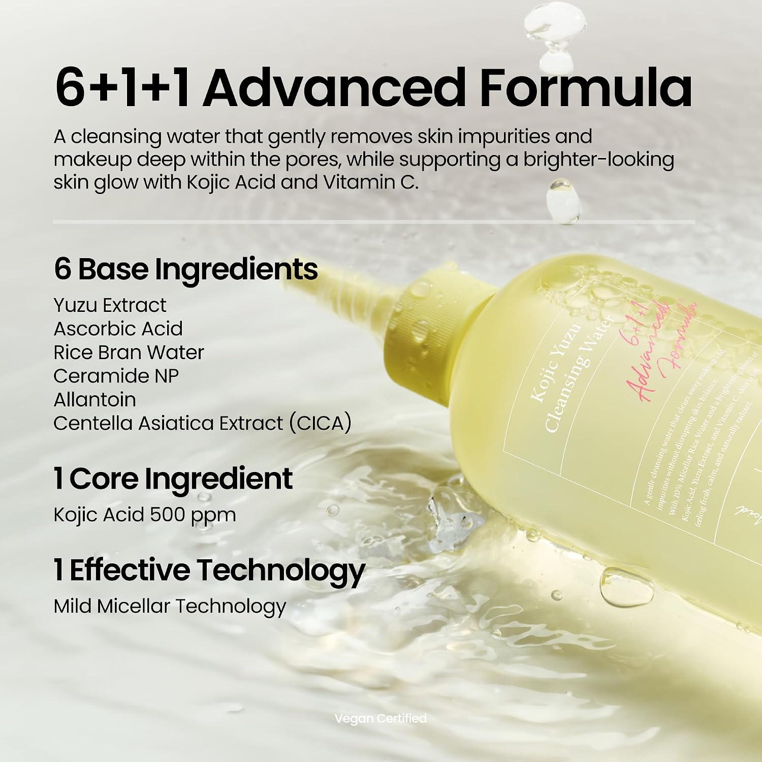 Axis-Y Cleansing Water brightening – fades dark spots evens tone Kojic Acid 5x concentration Korean micellar brightening