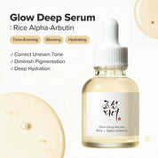 Beauty of Joseon Glow Deep Serum ingredients – Alpha-Arbutin 2% niacinamide panthenol 9-grain complex rice barley soybean job's tears