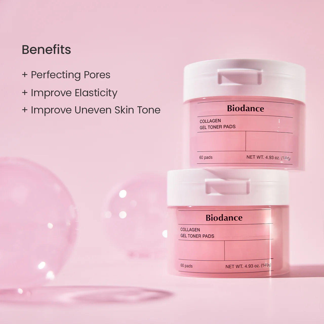 Biodance Collagen Gel Toner Pads 243 Dalton collagen – 1.5 billion times smaller than pore penetrates skin collagen network pores elasticity firm
