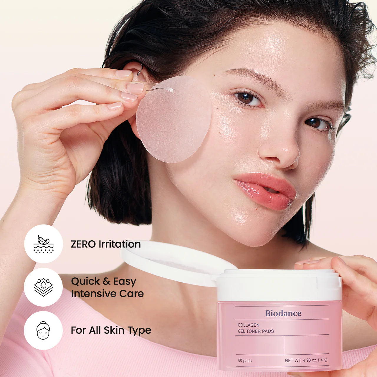Biodance Collagen Gel Toner Pads Palmitoyl Tripeptide-5 – peptide collagen synthesis long-term firming supports 243 Dalton collagen anti-aging
