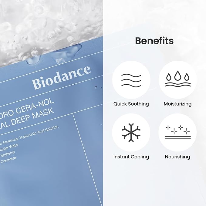 Biodance Hydro Cera-nol Mask key ingredients – 5 ceramides Phytosphingosine Cholesterol Niacinamide Adenosine Korean