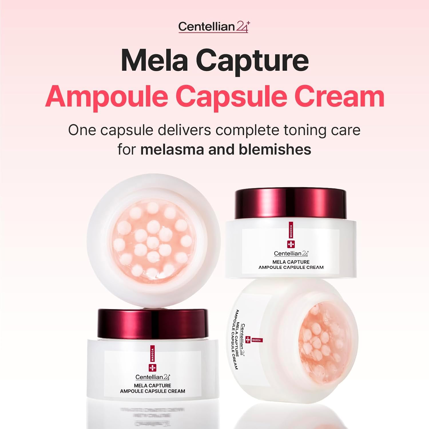 Centellian24 Mela Capture Capsule Cream dual texture – white ampoule capsule pink gel cream mix before apply glowy bouncy