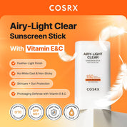 COSRX Airy-Light Sunscreen Stick chemical filters – Homosalate Octocrylene Avobenzone Ethylhexyl Salicylate clear transparent all skin tones