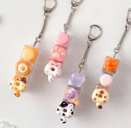DIY Keyboard Keychain Kit – clickable 3-keycap set with charms Korean aesthetic accessory random colors $12.50