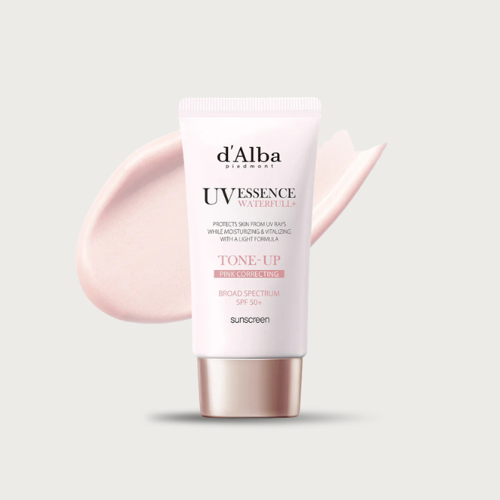 d'Alba Waterfull Tone-Up Sunscreen 50ml – Korean pink tone-up SPF 50 US OTC hybrid mineral chemical Iron Oxides Glutathione has fragrance $24
