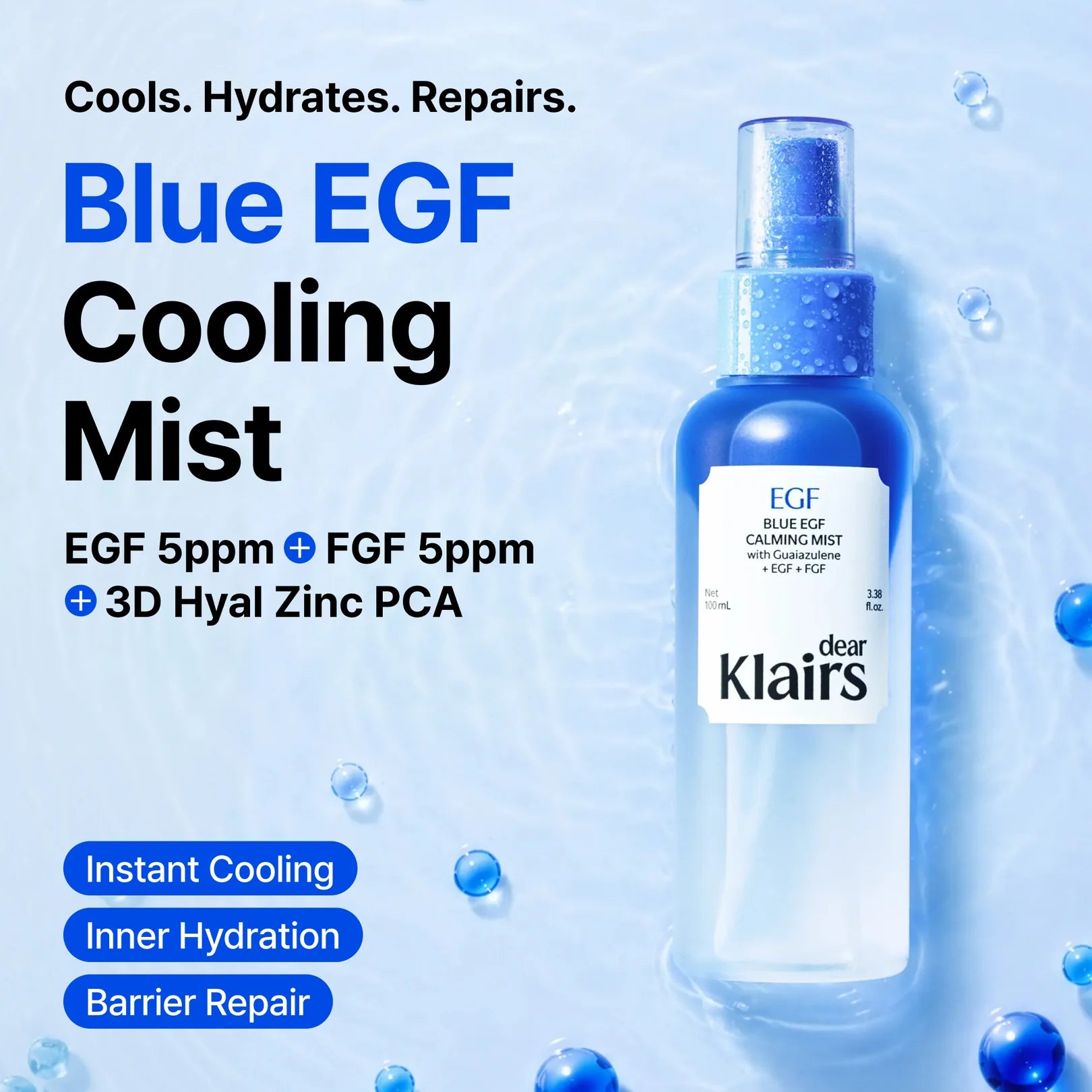 Dear Klairs Blue EGF Mist Alpha-Bisabolol Allantoin – chamomile calm soothe irritation cell renewal Xylitol Erythritol Trehalose moisture film