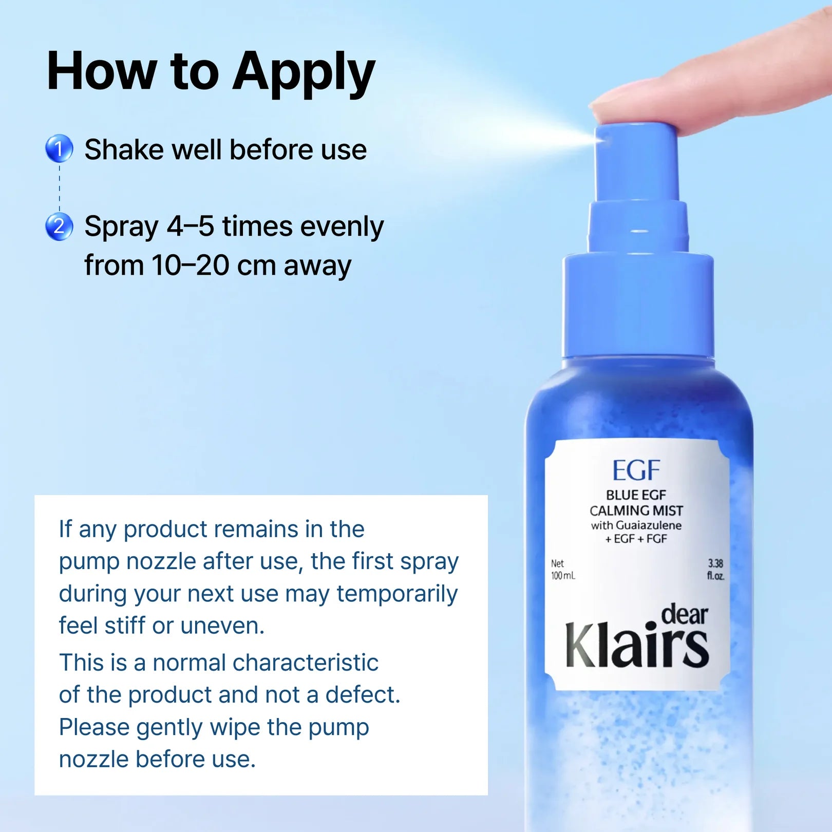 Dear Klairs Blue EGF Calming Mist oily dehydrated skin – non-comedogenic no artificial fragrance face body mist cooling deep hydration