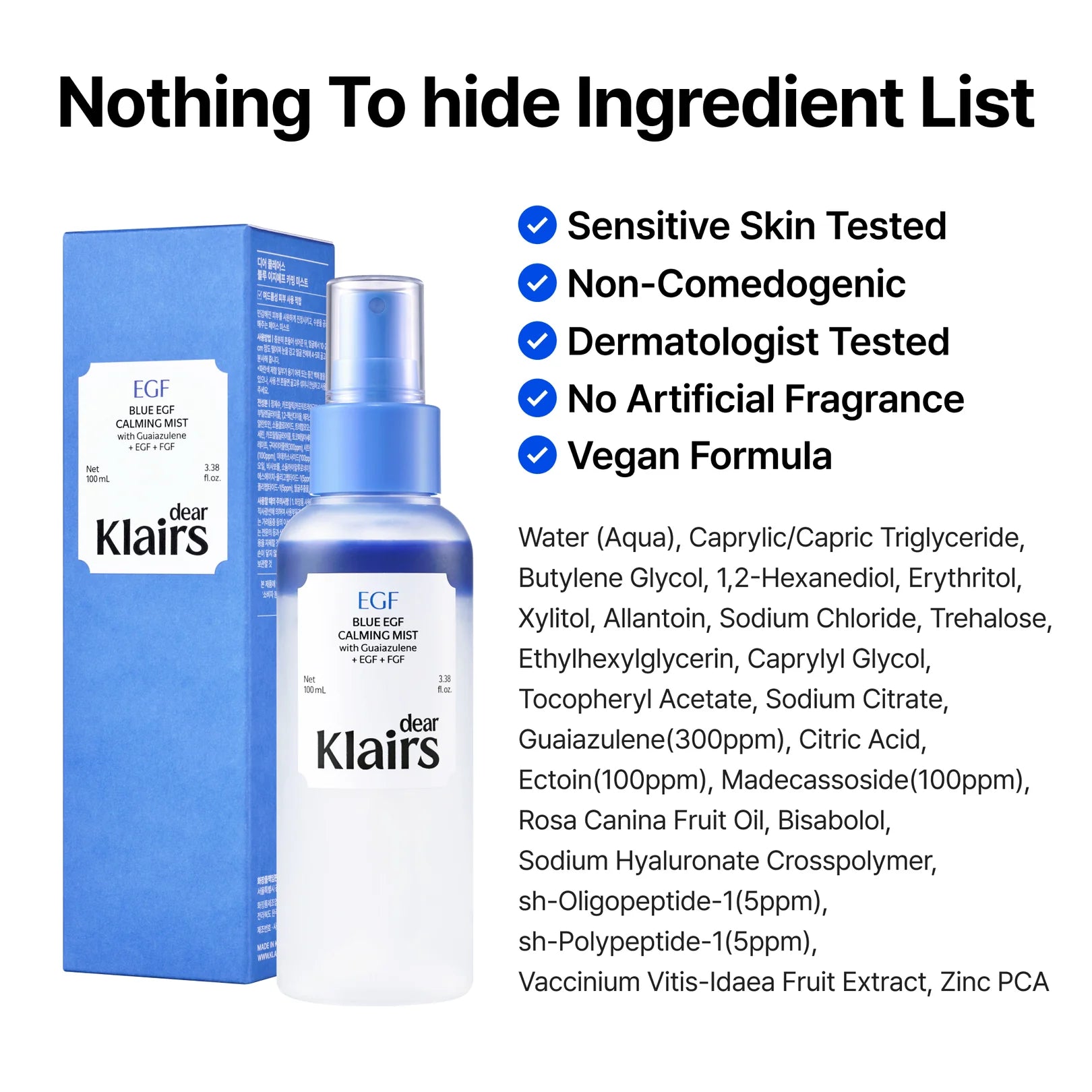 Dear Klairs Blue EGF Calming Mist 100ml $24 – fragrance-free non-comedogenic Korean EGF mist Olive Kollection K-beauty since 2018