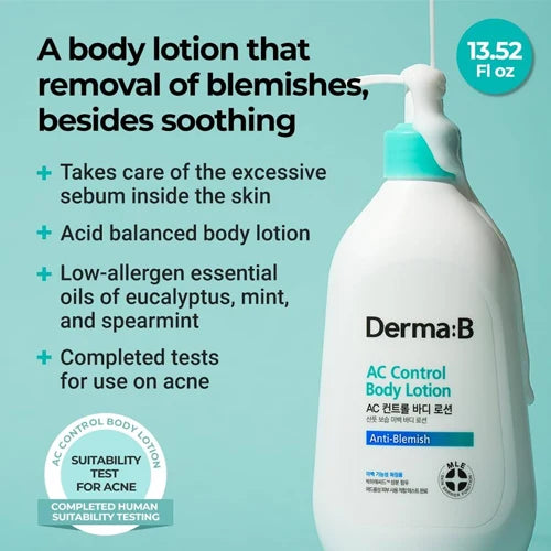 Derma:B body lotion texture for keratosis pilaris and back acne
