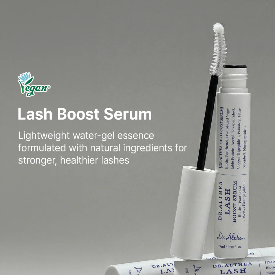 Dr. Althea Lash Boost Serum precision wand – apply thin layer lash line evening brows hairline allow dry water-gel texture daily use