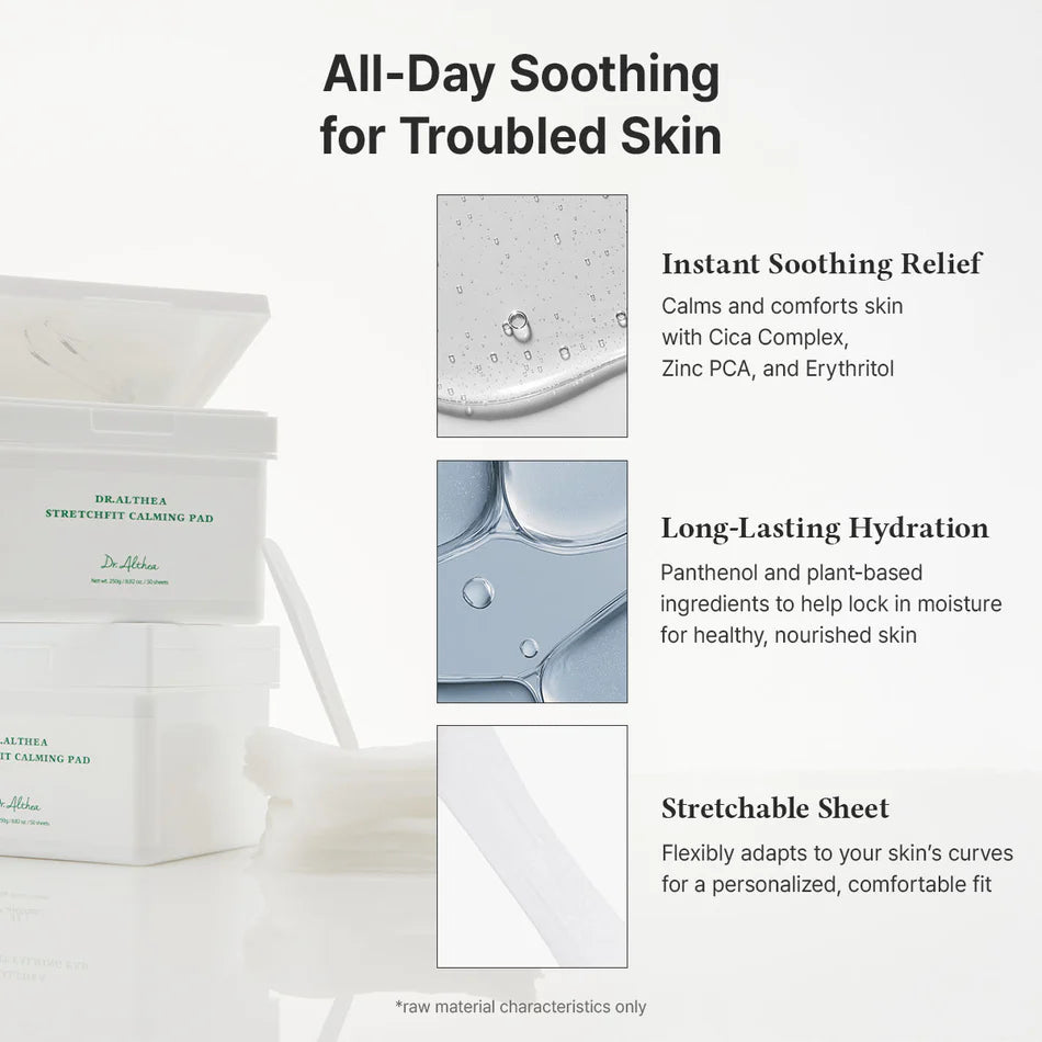 Dr. Althea Calming Pad key ingredients – erythritol 7.16°C cooling full cica complex zinc PCA panthenol 1%