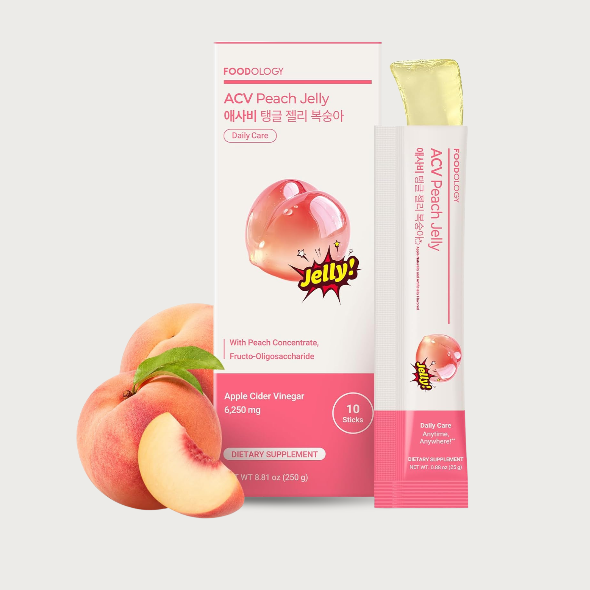 Foodology Apple Cider Vinegar Stick Jelly Peach 10 Sticks – Korean ACV jelly 6250mg prebiotic Kombucha zero sugar $23