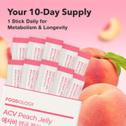 Foodology ACV Jelly Peach packaging – 10 sticks per box Korean K-wellness Olive Young best seller