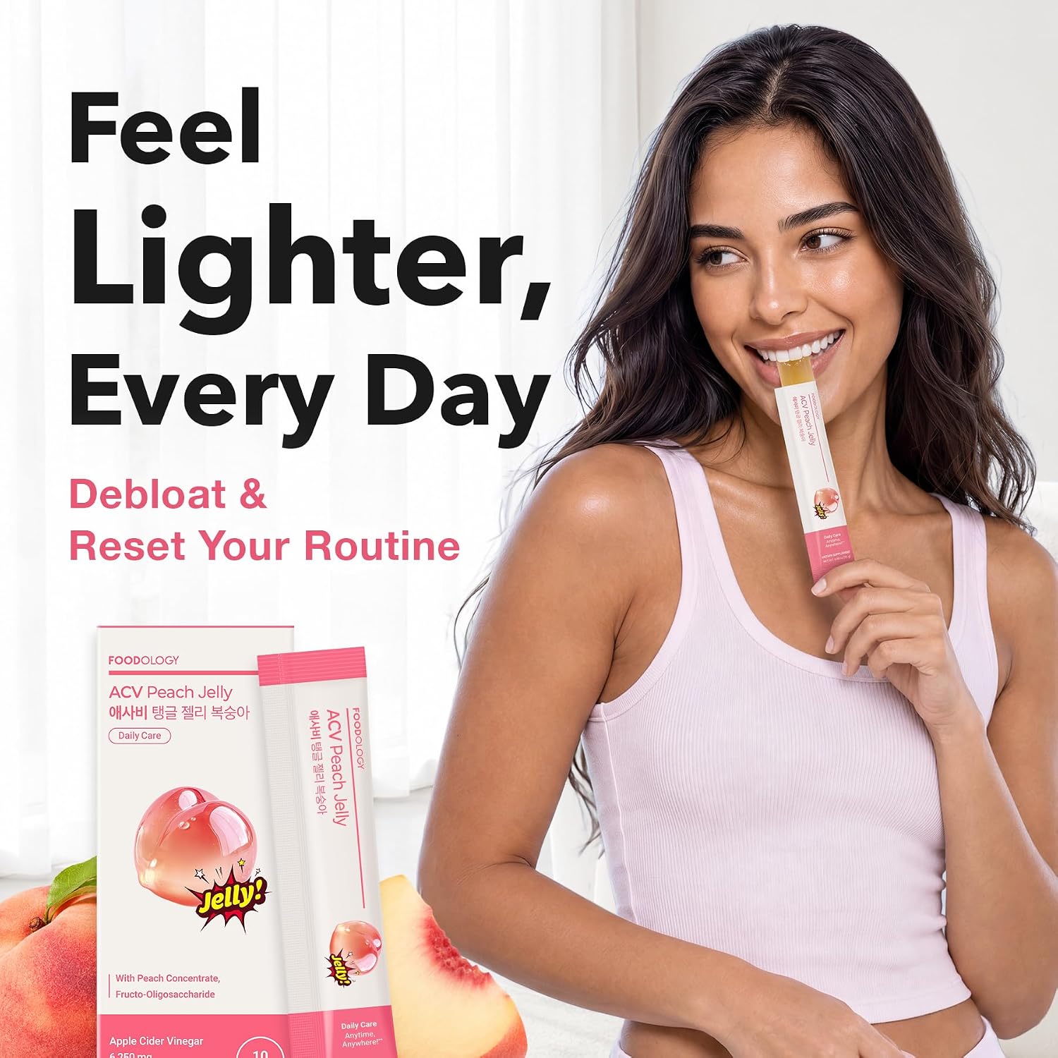 Foodology ACV Jelly Peach flavor – first-of-its-kind peach ACV jelly sweet juicy no harsh vinegar taste Korean
