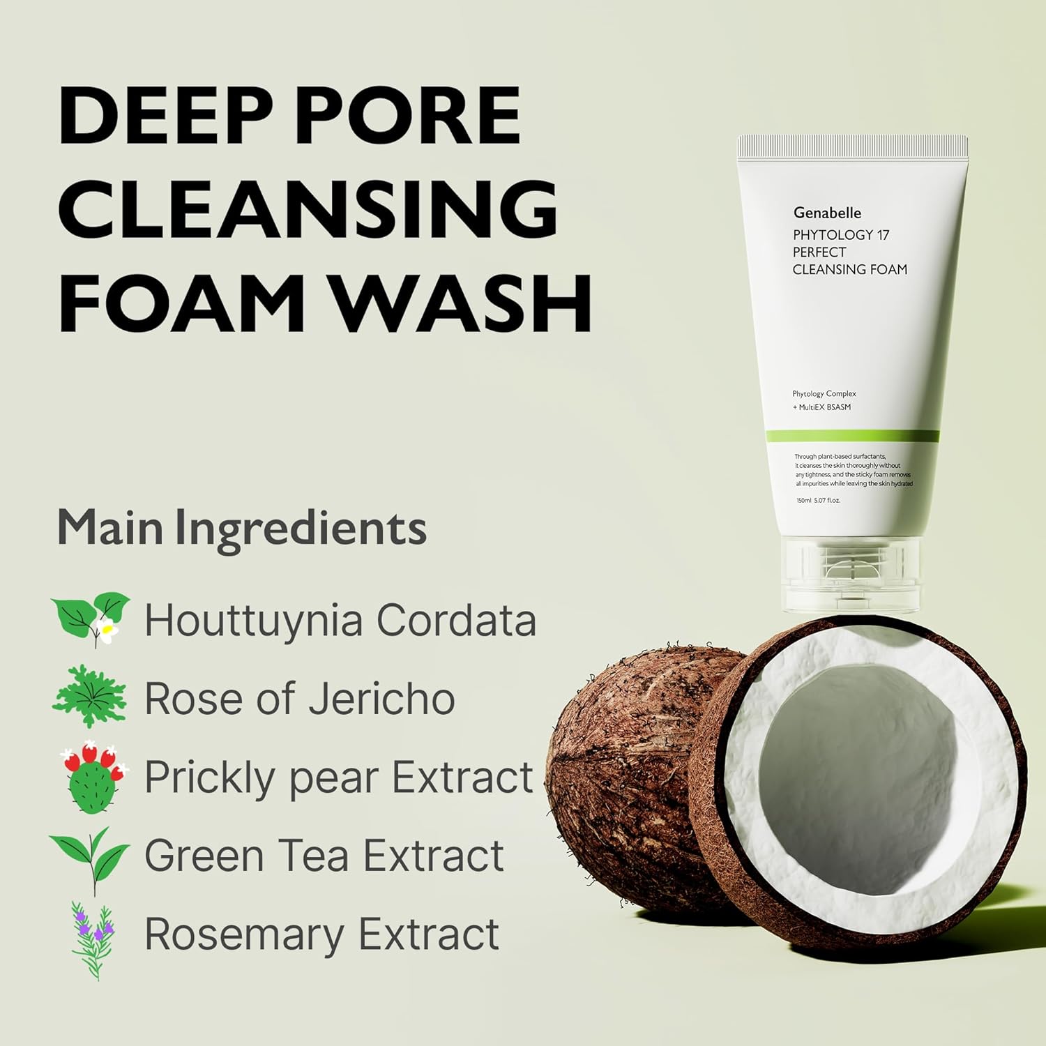 Genabelle Phytology 17 Cleansing Foam lather – rich dense foam coconut surfactants no harsh chemicals deep cleanse gentle