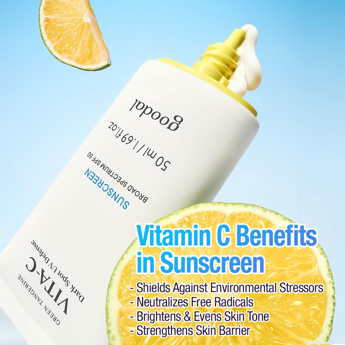 Goodal Green Tangerine Sunscreen brightening – green tangerine vitamin C ascorbyl glucoside arbutin acetyl glucosamine niacinamide dark spots