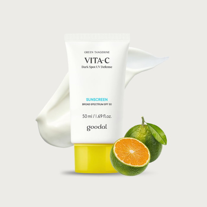 Goodal Green Tangerine Vita-C Dark Spot Sunscreen SPF 50 50ml – Korean brightening sunscreen vitamin C niacinamide fragrance-free vegan $23