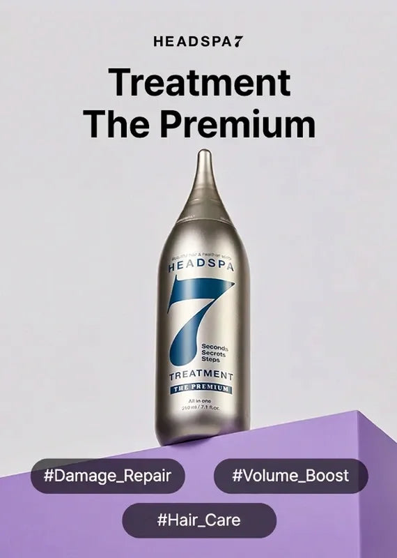 Headspa 7 Treatment 2-phase ampoule-to-cream – Phase 1 scalp penetrate Phase 2 water transforms cream coat strands 7 seconds volumizing
