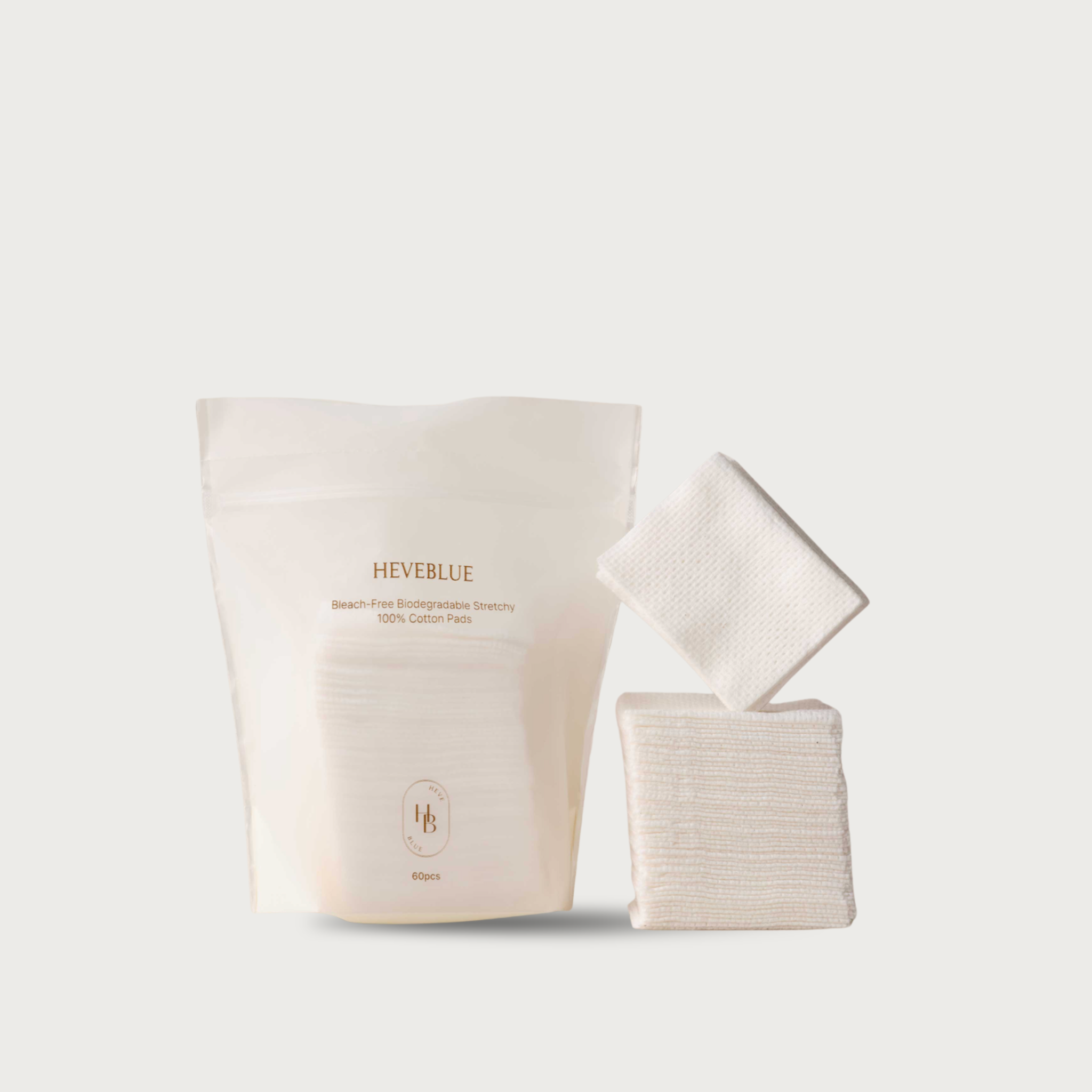 Heveblue bleach-free stretch cotton pads 60 pack Korean biodegradable cotton rounds