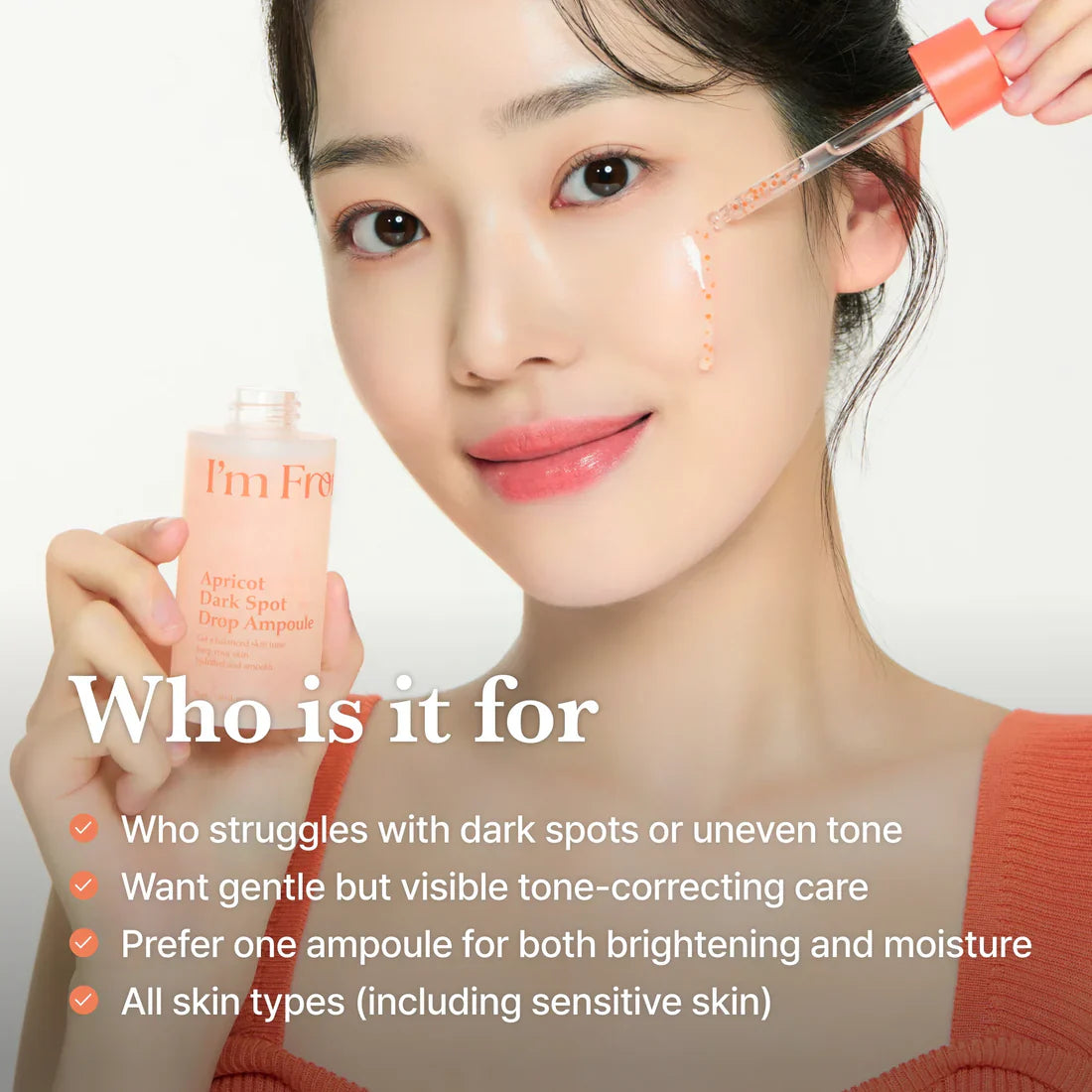 I'm From Apricot Ampoule before after – dark spots fade melasma post-acne marks even skin tone radiance clarity glow Korean brightening