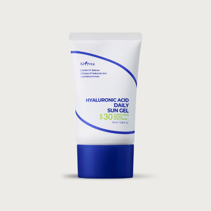 Isntree Hyaluronic Acid Daily Sun Gel SPF 30 50ml – Korean sunscreen US OTC Avobenzone Homosalate Octisalate 10 HA types fragrance-free $18.50